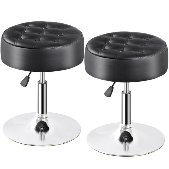 SONGMY 2-Pack Black Adjustable Swivel Makeup Ottoman Stools, Round Vanity Stools for Bedroom, Beauty Stools with Backrest
