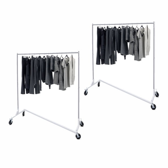 SONGMY 2-Pack Compact Garment Racks, Rolling Z-Base Storage Garment Hanging Clothes Shelves, Portable Clothes Racks with Wheels