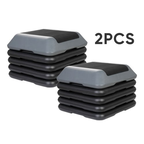 SONGMY 2-Pack Gray Black Adjustable Stepper Platforms, Aerobic Steps with 4 Risers, Workout Exercise Equipment Set
