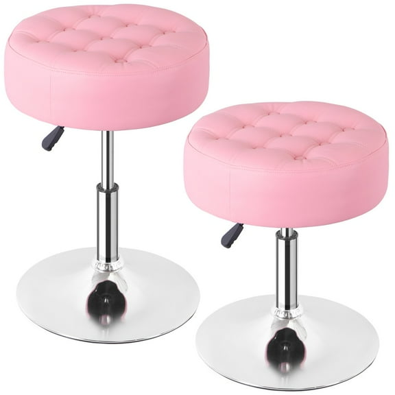 SONGMY 2-Pack Pink Adjustable Swivel Makeup Ottoman Stools, Round Vanity Stools for Bedroom, Beauty Stools with Backrest
