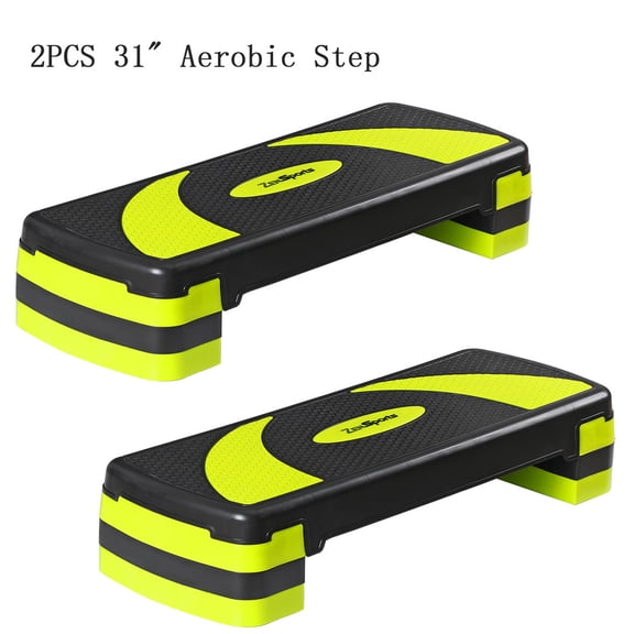 SONGMY 2-Pack Yellow 31'' Fitness Aerobic Step Platforms, Adjustable Exercise Steppers with 4 Risers, Workout Steppers for Home Gym