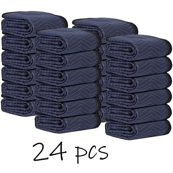 SONGMY 24-Pack Blue & Black Moving Blankets 80"x72", Professional Quality Moving Pads, Furniture Protection Blankets for Shipping and Storage