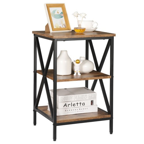 SONGMY 24 inch End Table, Brown with Storage Shelf X-Design Sofa Table