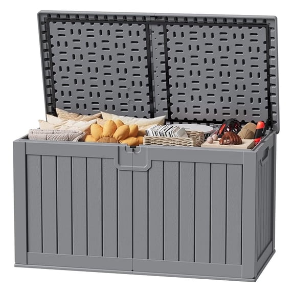 SONGMY 250 Gallon Outdoor Resin Deck Box with Divider, Waterproof Storage Box with Lockable Lid&Side Handles for Garden Tools, Pools Supplies (Gray)