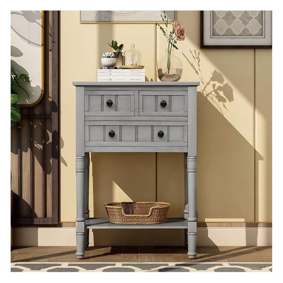 SONGMY 26.5" Sofa Table with Drawers and Bottom Shelf Rustic Console Sideboard for Entryway Living Room (Gray Wash)