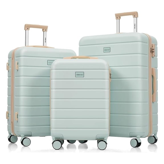 SONGMY 3 Piece ABS Hardshell Luggage Sets Spinner Wheel Suitcase TSA Lock Suit Case, Grey Green, 20/24/28 Inch