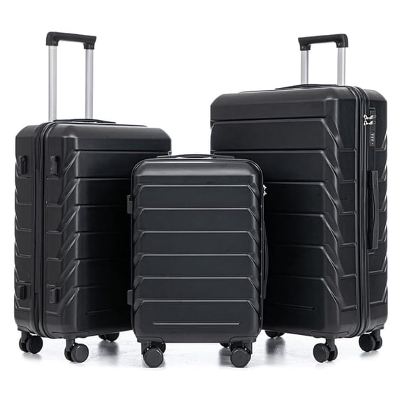 SONGMY 3-Piece ABS Hardshell Suitcase Set – Lightweight, Tough & Scratch-Resistant, All Black Stripe