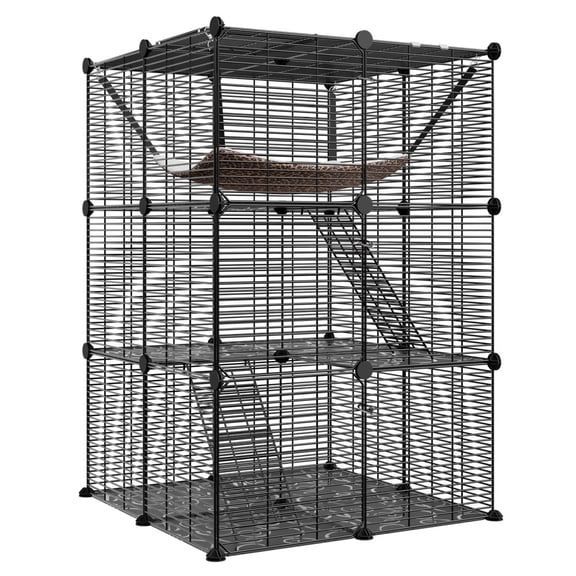 SONGMY 3-Tier Cat Cage, Multi-Level Cat Kitten Enclosures with Hammock, Wire Pet Kennel Playpen Indoor for Multiple Cats