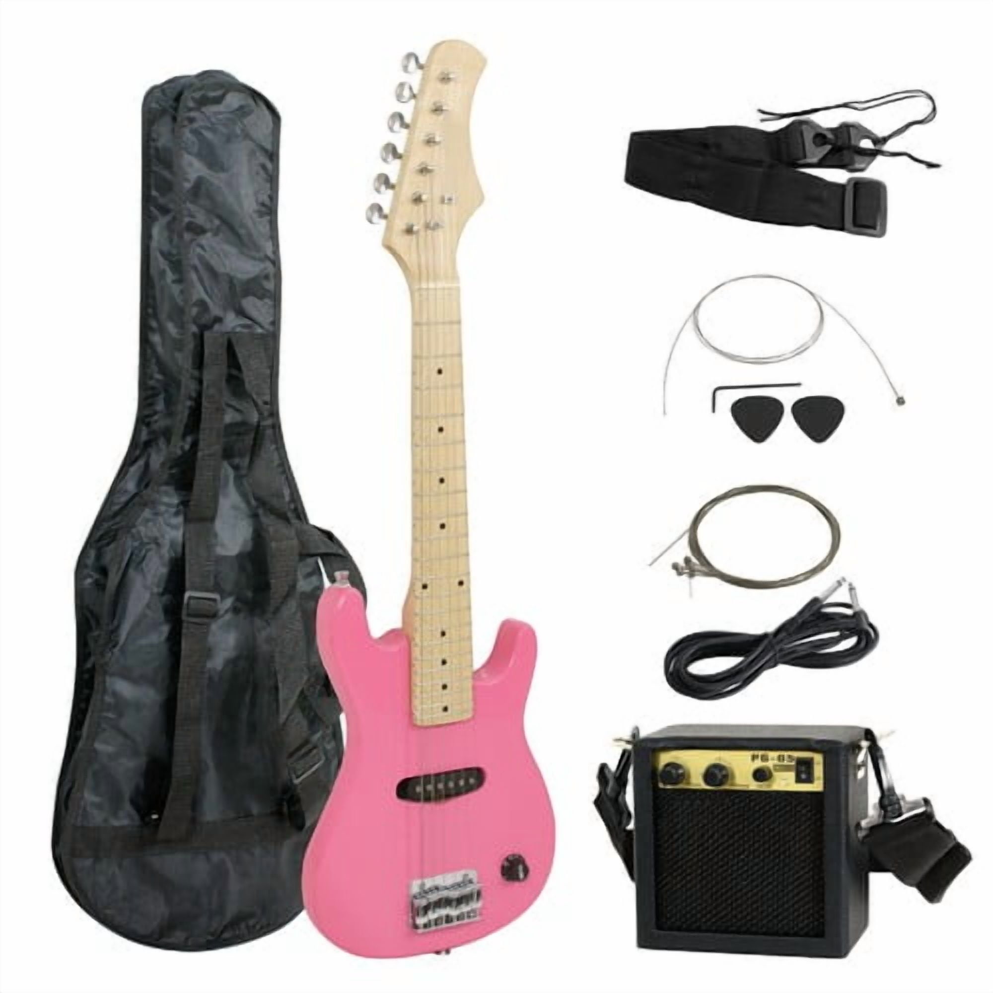 SONGMY 30" Kids Electric Guitar with 5 Watt Amp, Pink Gig Bag Case & Guitar Strap, Beginner Electric Guitar Set