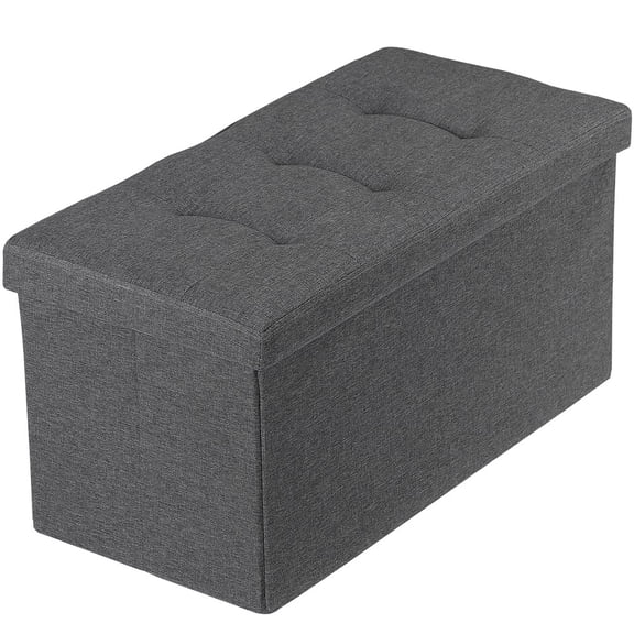 SONGMY 30-inch Dark Grey Storage Ottoman Bench, Foldable Footrest Stool with Storage, Multi-Functional Bench for Bedroom Living Room