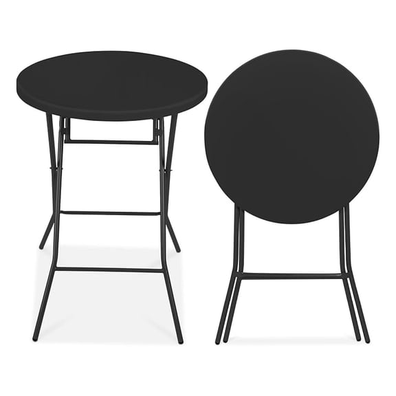 SONGMY 32in Bar Height Folding Table, Round Indoor Outdoor Accessory for Patio, Backyard, Dining Room, Events w/Thick Table Top, Metal Frame, Locking Legs, 330lb Weight Capacity - Black