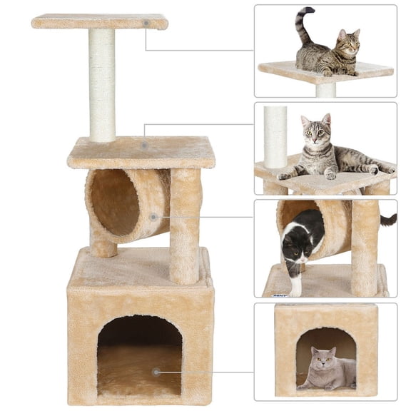SONGMY 36" Cat Tree Condo Tower, Beige Cat Activity Center for Small Medium Cats