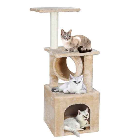 SONGMY 36" Cat Tree Tower, Beige Condo Furniture with Scratch Post for Kitty
