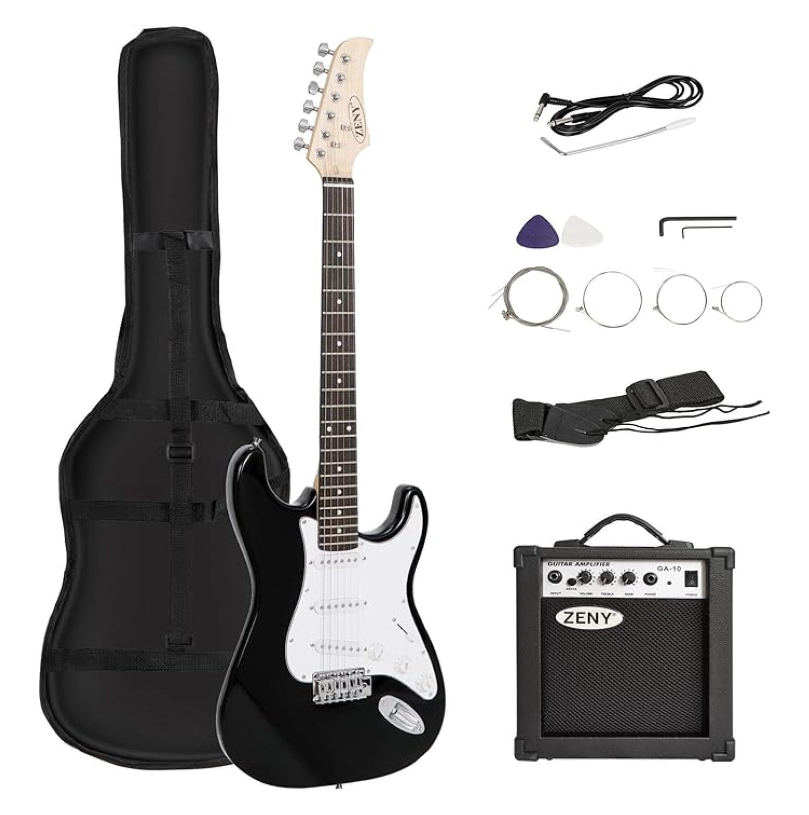 SONGMY 39" Full Size Electric Guitar Beginner Kit - with 10W Amp, Case & Accessories, Black Electric Guitar Package for Starters & Students