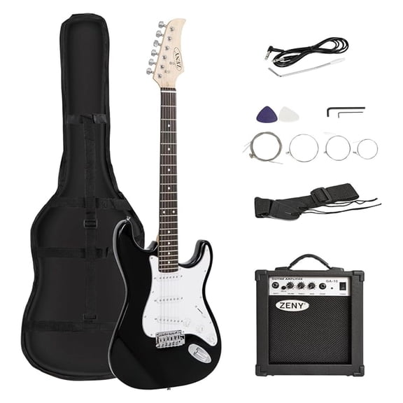 SONGMY 39" Full Size Electric Guitar Beginner Kit - with 10W Amp, Case & Accessories, Black Electric Guitar Package for Starters & Students