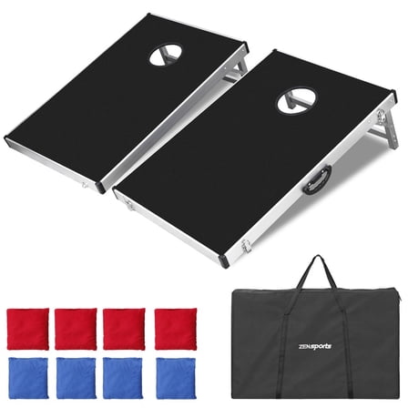 SONGMY 3x2FT Portable Cornhole Game Set, Aluminum Corn Hole Toss Game with 8 Bean Bags and Carry Case, Outdoor Lawn Games