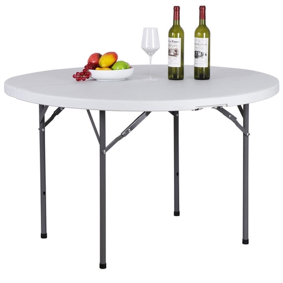 SONGMY 4 FT Round Plastic Folding Table, Picnic Utility Table for Camping Indoor Outdoor, Portable Lightweight Table