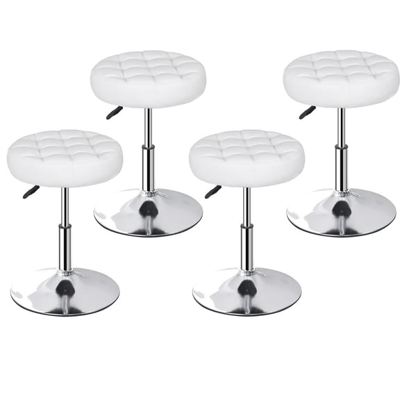 SONGMY 4 PCS PU Leather Vanity Stool, White Adjustable Height Swivel Makeup Chair