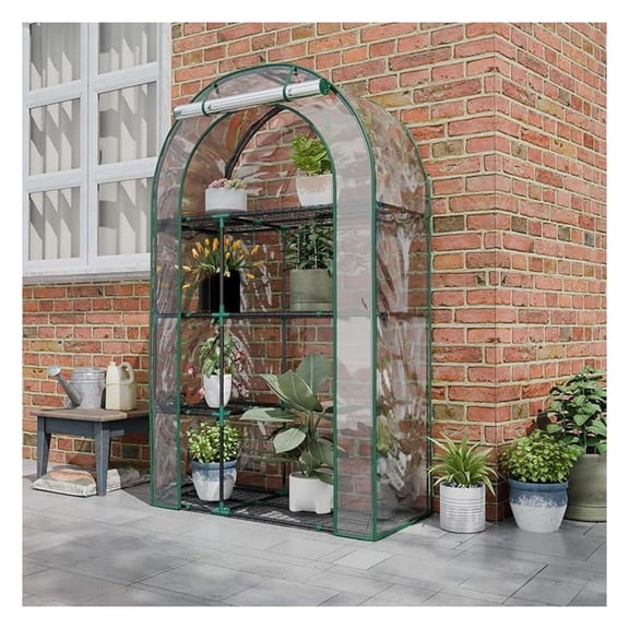 SONGMY 4-Tier Mini Greenhouse, 40" x 18" x 63" Indoor Outdoor, Steel Frame with Clear PVC Cover & Waterproof Potting Mat, Portable Plant Greenhouse for Herbs Vegetables on Patio Balcony Garden