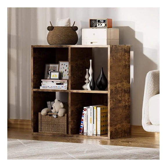 SONGMY 4 Wood Cube Storage Organizer with Open Back and Removable Back Panels, 11In Brown Cube Storage Bookshelf, Cubicle Shelf Bookcase for Home Office Bedroom Living Room, Vertical or Horizontal