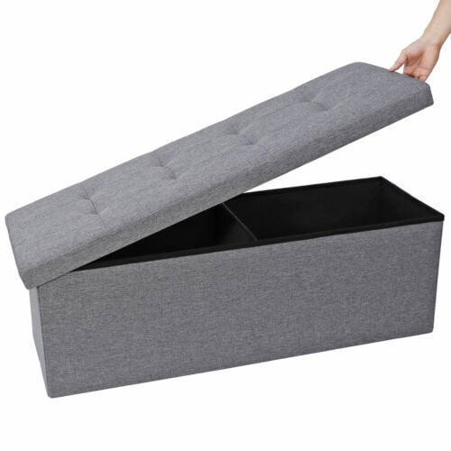 SONGMY 43-inch Grey Storage Ottoman Bench, Foldable Footrest Stool with Storage, Multi-Functional Bench for Bedroom Living Room