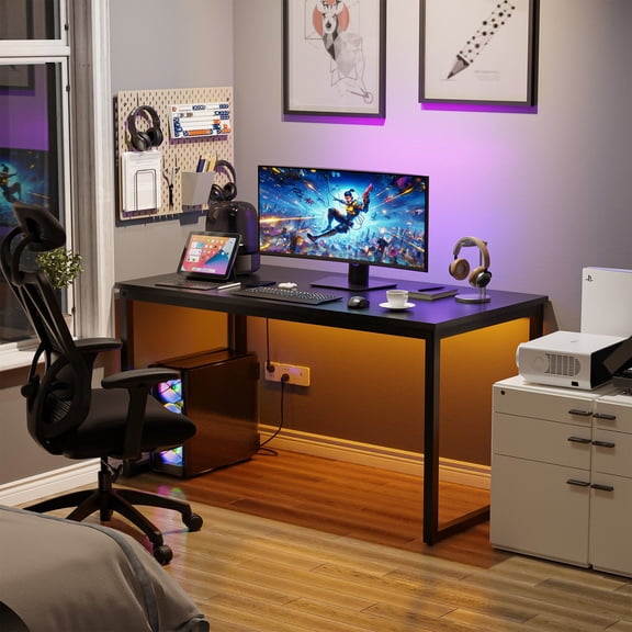 SONGMY 47-inch Black Computer Desk, Home Office Desk with Steel Frame, Writing Desk for Studio Apartment