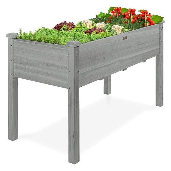 SONGMY 48x24x30in Raised Garden Bed, Elevated Wood Planter Box Stand for Backyard, Patio, Balcony w/Bed Liner, 200lb Capacity - Gray