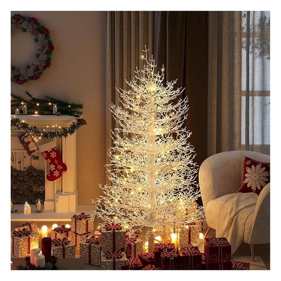 SONGMY 4FT Prelit White Snow Flocked Christmas Tree, Hinged Fake Artificial Aspen Fir Tree with 230 Warm White Lights, 280 Branch Tips for Xmas Party Holiday Home Décor, Winter Wonderland Decorations