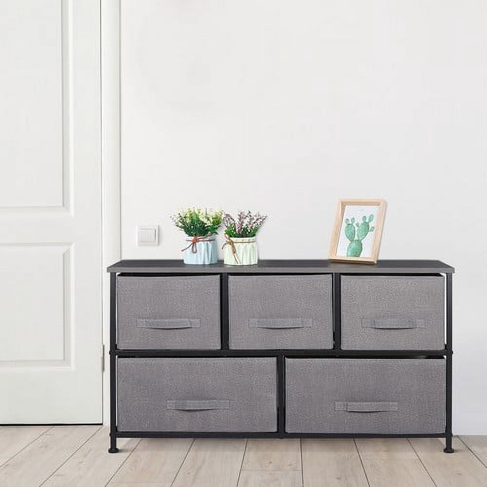 SONGMY 5 Drawer Dresser, Graphite Grey Fabric Chest of Drawers Storage  Tower Unit for Living Room Bedroom