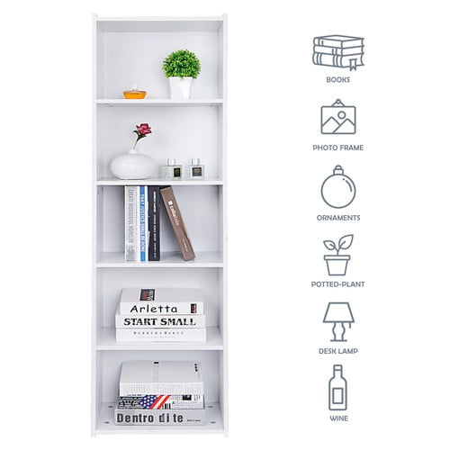 SONGMY 5-Tier Bookcase, White Open Shelf Storage Rack for Display