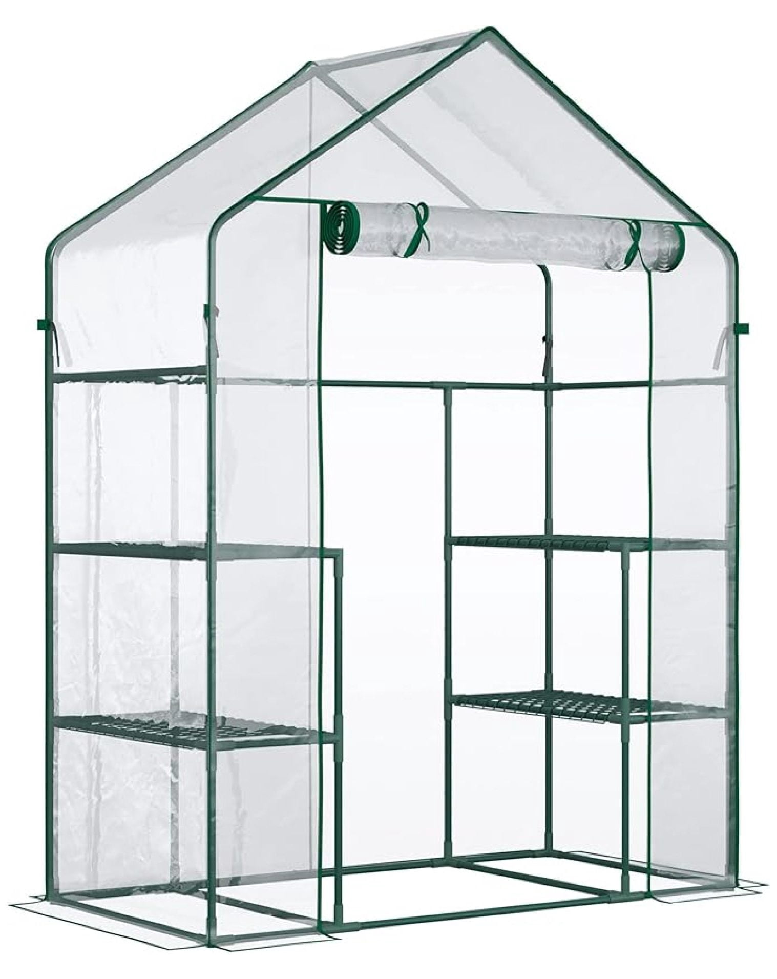 SONGMY 5' x 2.5' x 6.5' Mini Walk-in Greenhouse Kit, Portable Green House with 3 Tier Shelves, Roll-Up Door, and Weatherized Plastic Cover for Backyard Garden, Clear