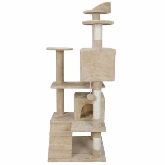 SONGMY 53" Cat Tree Tower, Beige Condo Furniture with Scratch Post for Kitty