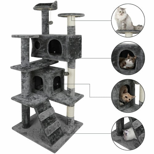 SONGMY 53 Inch Cat Tree Condo Tower, Deep Grey Cat Activity Center with Scratching Posts, Multi-Level Pet Furniture for Indoor Cats