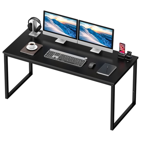 SONGMY 55" Computer Desk, Black Study Writing Table Dining Table for Bedroom, Simple Modern Office Desk for Home
