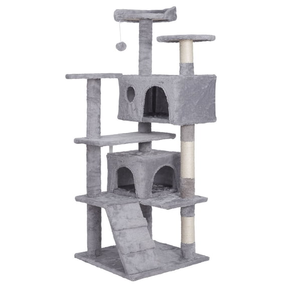 SONGMY 55" Light Gray Cat Tree Tower, Multi-Level Cat Condo with Scratching Posts, Plush Cat Activity Center
