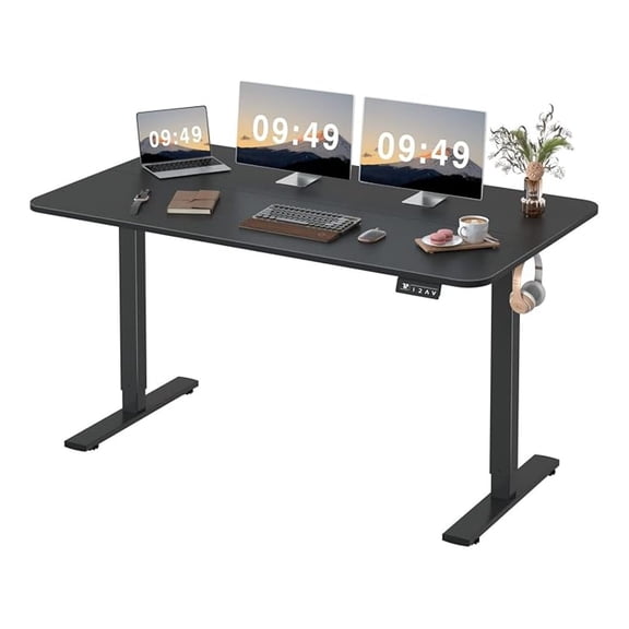 SONGMY 55 x 24 Inches Electric Height Adjustable Standing Desk Large Sit Stand Up Desk Home Office Computer Desk Memory Preset with T-Shaped Metal Bracket, Black