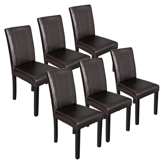 SONGMY 6 Dining Parson Chairs, High Brown PU Leather Elegant Design, Home Kitchen Dining Chairs Set
