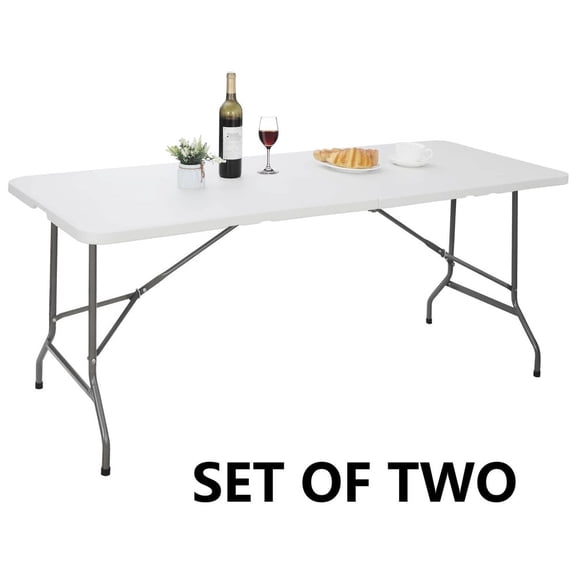 SONGMY 6 FT Folding Table 2 PCS, White Portable Plastic Table for Picnic Camping