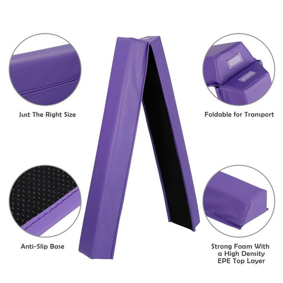 SONGMY 6FT Purple Folding Balance Beam, Full Size Gymnastics Training Equipment, Non-Slip Floor Beam for Tumbling Practice