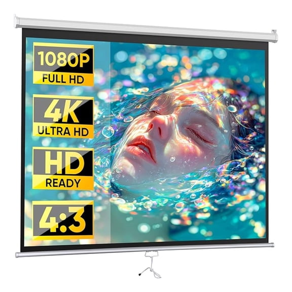 SONGMY 72 Inch Portable Projector Screen 4:3 - Pull Down Video Projection Screen, Retractable Movie Screen for Home Theater, Wall Mount Indoor Outdoor