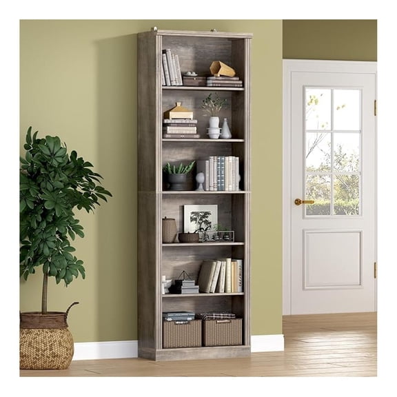SONGMY 75" Tall Bookshelf, 6-Tier Floor Standing Bookcase with Adjustable Shelves, 24" Wide Open Storage Shelf, Modern Display Organizer for Home Office, Living Room, Bedroom, Study