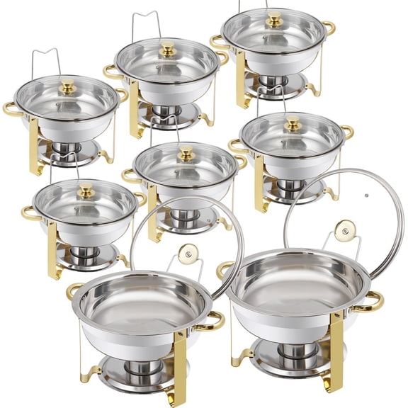 SONGMY 8-PACK Round Chafers and Buffet Sets, 5 Qt Chafing Dish Buffet Warmer Set, Stainless Steel Food Warmers