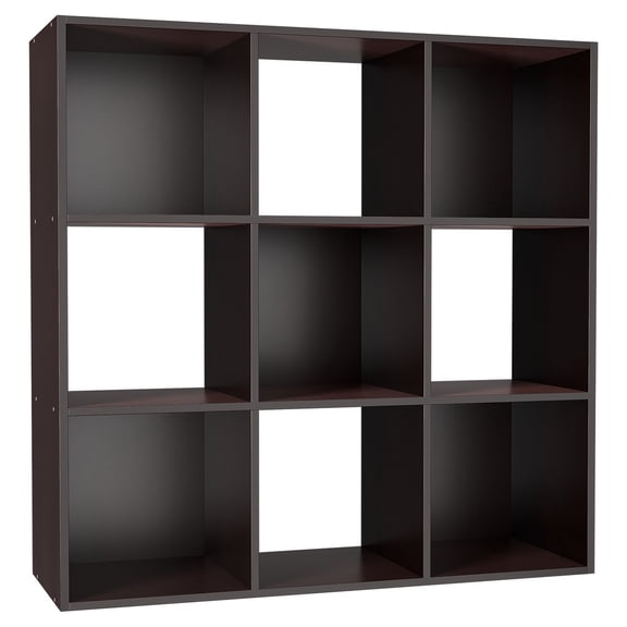 SONGMY 9-Cube Storage Organizer with 5 Panels, Brown Wood Shelf Cabinet, Cube Storage Shelves Unit for Home Organization