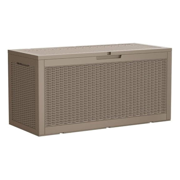 SONGMY 95 Gallon Deck Box Large Resin Outdoor Storage Box, Waterproof and UV Resistant Lockable for Outdoor and Patio, Large Storage Cabinet for Patio Furniture, Tools and Pool Supplies, Light Brown