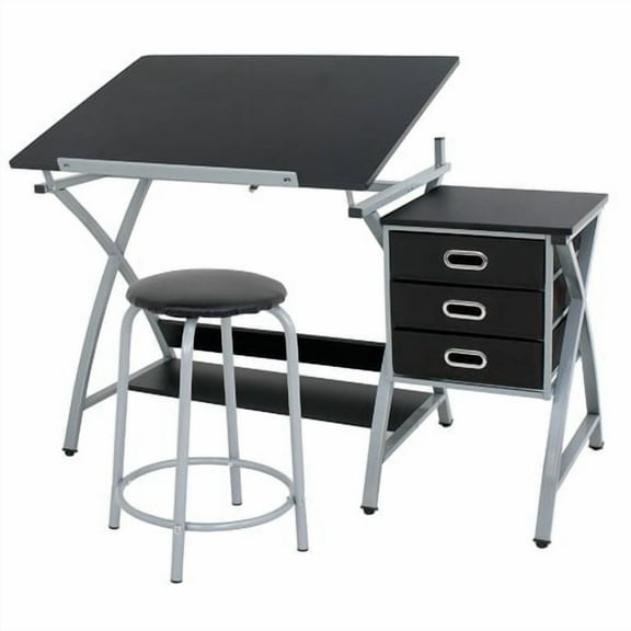 SONGMY Adjustable Drafting Table with Chair, Drawing Desk with Tempered Glass Top for Artist Craft