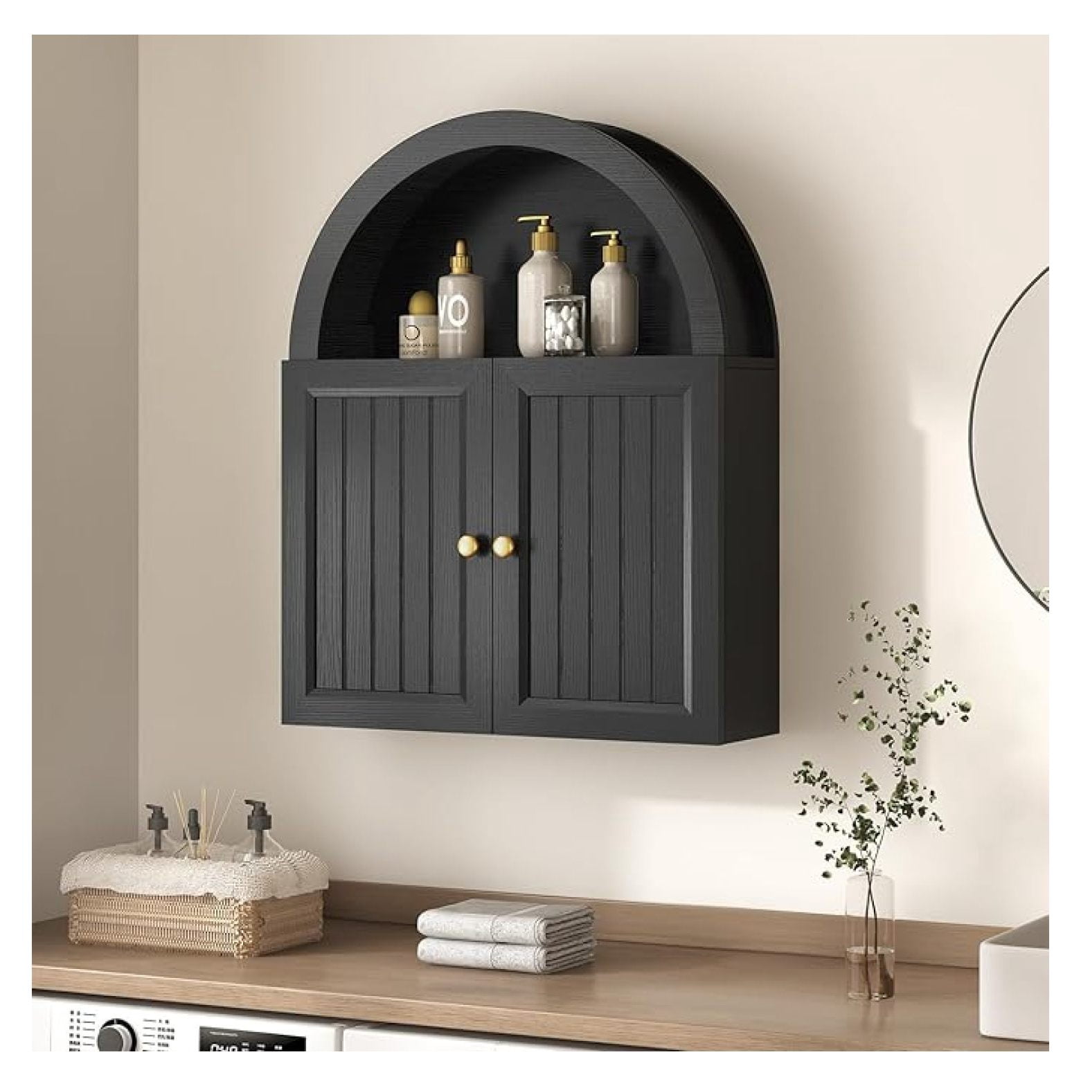 SONGMY Arched Bathroom Wall Cabinet, 23.6 x 30.3'' Over The Toilet Cabinet with Grille Door, Adjustable Shelf, Wall Mounted Cabinets for Bathroom Laundry Room Kitchen (Grille Door, 30IN)