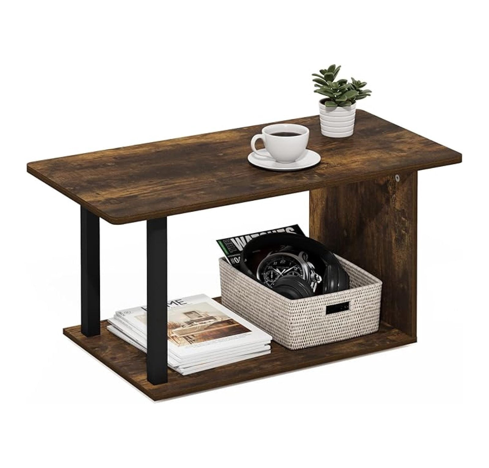 SONGMY Basic Coffee Table, 2-Tier Modern Coffee Table with Open Shelf ...