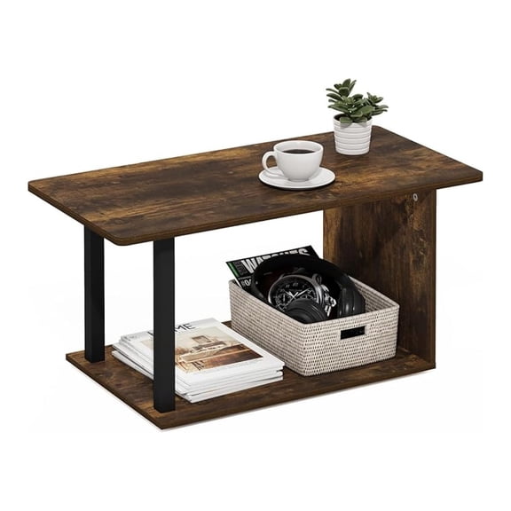 SONGMY Basic Coffee Table, 2-Tier Modern Coffee Table with Open Shelf, Easy Assembly Side Table, for Living Room, Bedroom, Home Office, Amber Pine