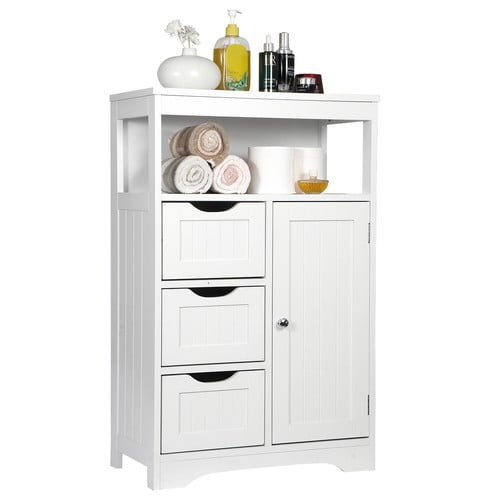 SONGMY Bathroom Cabinet, 34''H Freestanding Medicine Cabinet with Mirror, Storage Organizer for Bathroom Vanity, White
