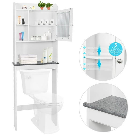 SONGMY Bathroom Floor Cabinet Over Toilet, White Space Saver Storage Shelf Rack, Wooden Bathroom Organizer with Shelves